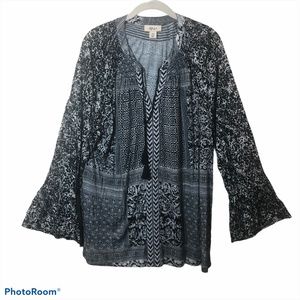 Style & Co Boho Blouse Black/White XXL